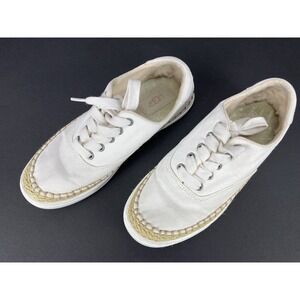 UGG Sneakers Girls Size 6 White Canvas‎ Lace Up Decorated Edge Fur Inside Heel